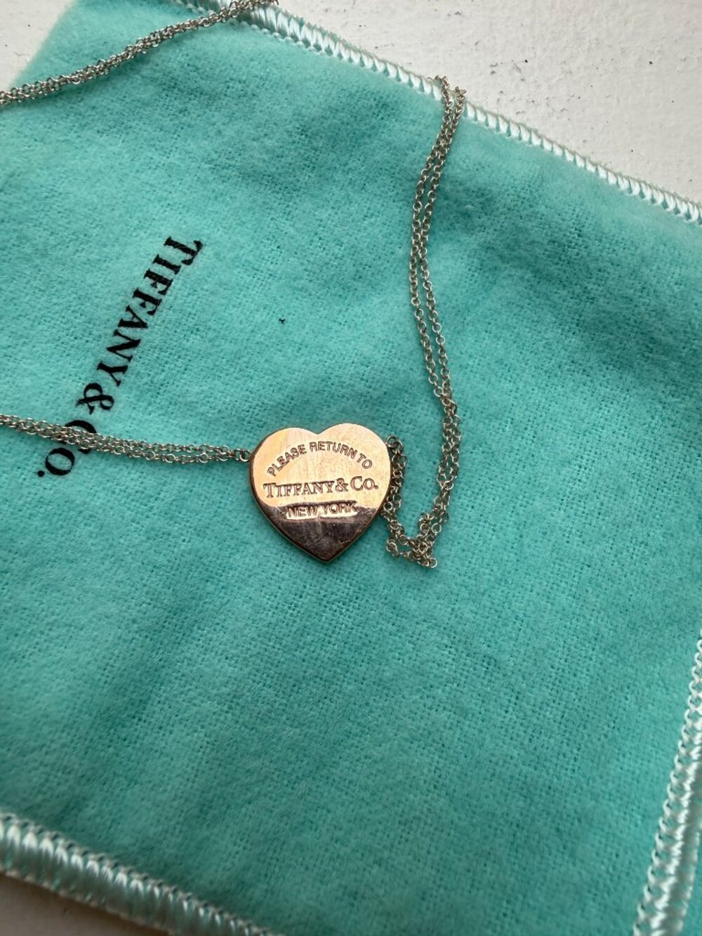 Tiffany & Co 925 Sterling Silver RUBEDO Double Chain Heart Tag Necklace - Picture 5 of 9